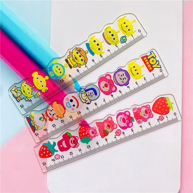 15cm Strawberry Bear Ruler Acrylic Transparent Ruler Toy Story Ruler ...