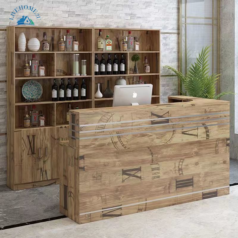 Retro Style Bar Counter with Wine Cashier Counter Shop