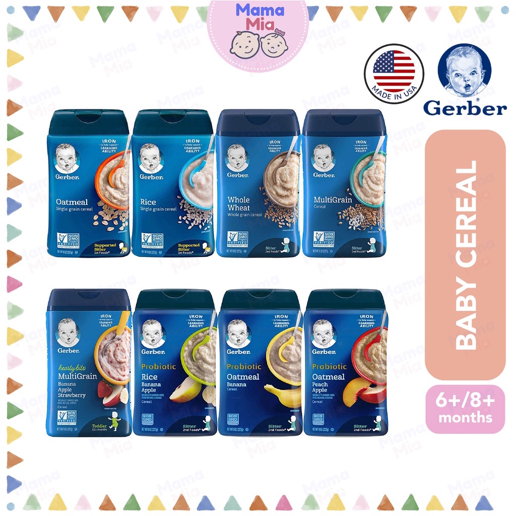 Gerber Baby Cereal Rice Single Grain Oatmeal Multigrain DHA Probiotic ...