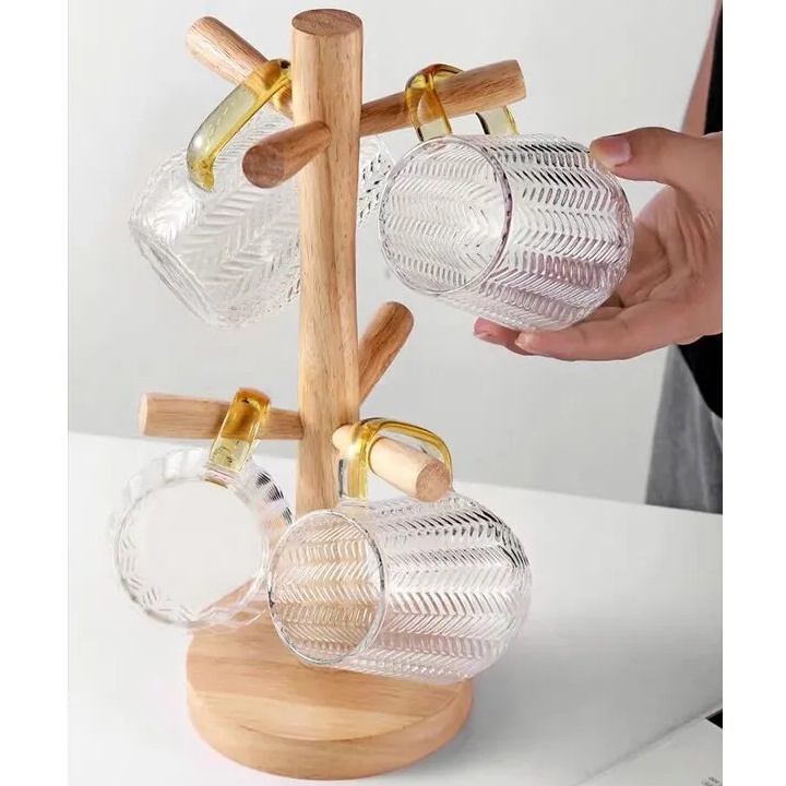Wooden Cup Holder Wooden Mug Hanging Display Rack Drinkware Shelf With