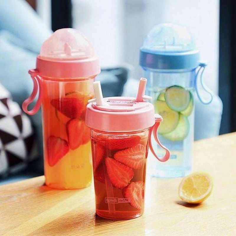 Botol Air aktiviti luar berkembar Portable Dual Straw Separate Drink ...