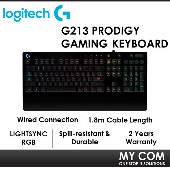 Logitech G213 Prodigy Lightsync RGB Backlit Wired Gaming Keyboard With ...