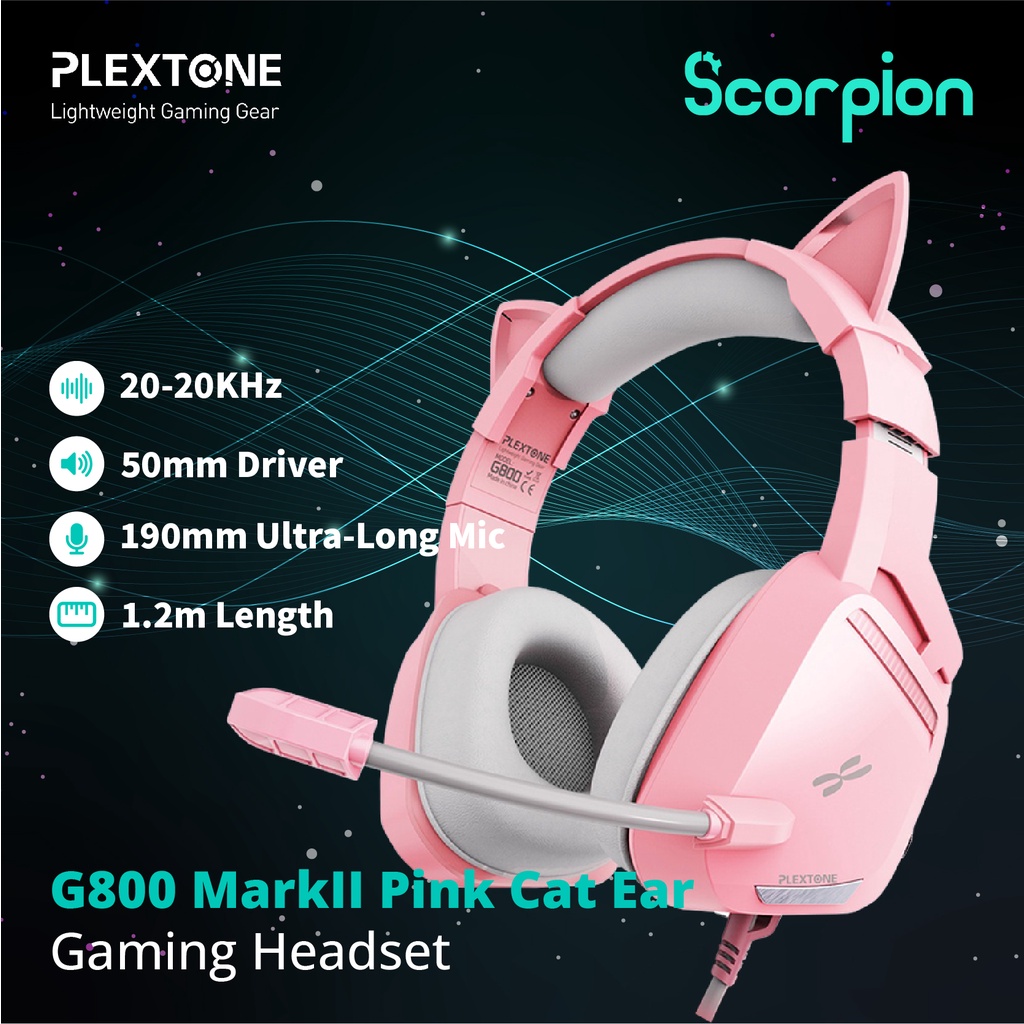 Plextone G800 Mark II Pink Cat Ear Gaming Headset Shopee Malaysia
