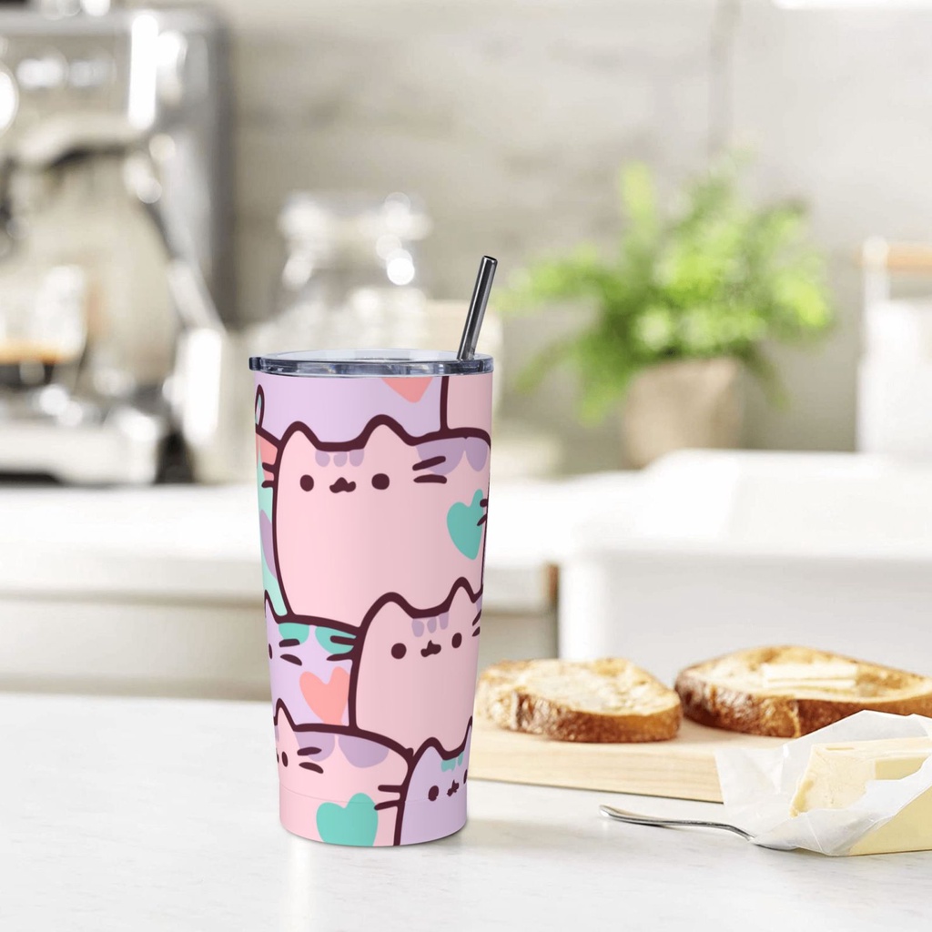 Pusheen The Cat Insulated Tumbler with Lid and Straw Iced Coffee Cup ...