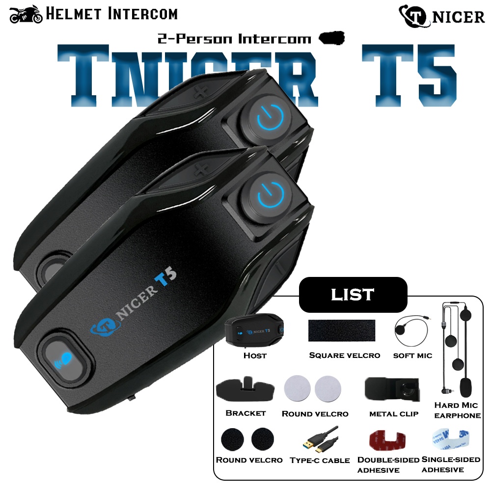 T5 Motorcycle Helmet Bluetooth Headset Music Sharing Ultra