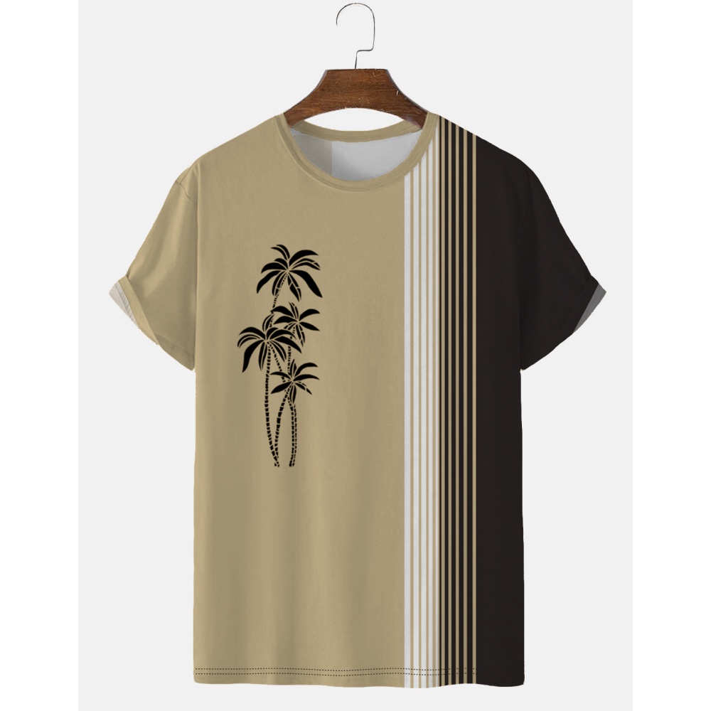 Men's Simple Tshirt Striped Shirt Summer Cotton Sweatshirt Coconut