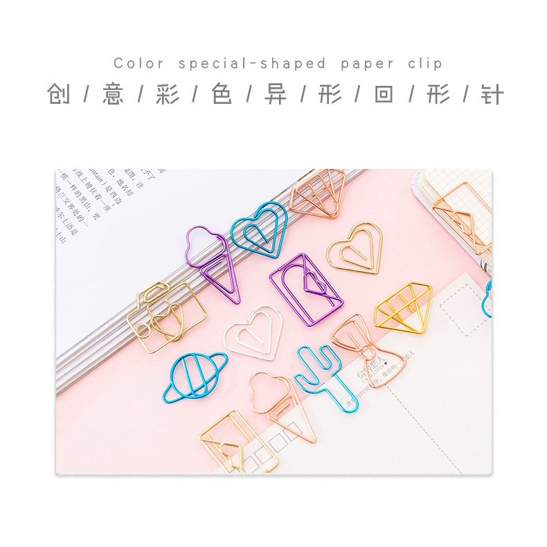 10 Pcs Cute Paper Clips Mini Smooth Steel Wire Heart Space Shaped ...