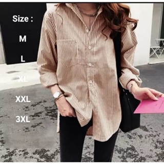 VIRENE Korean Fashion Plus Size Striped Shirt Fashion Casual Loose Tops  Long Sleeve T-shirt Baju Lengan Panjang Pemborong Baju 221104