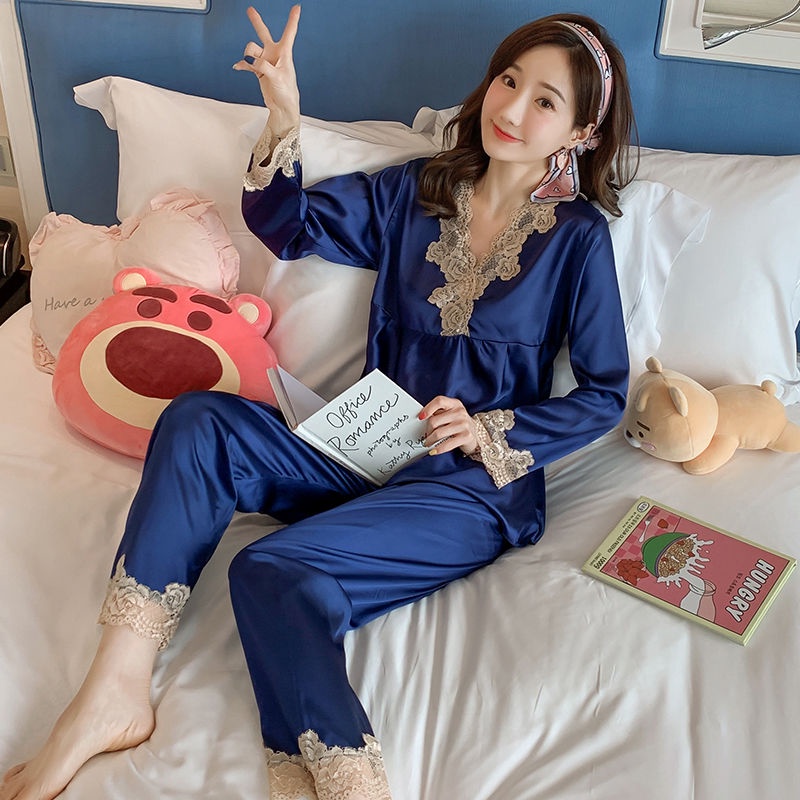 Ready Stock Ice silk pajamas long sleeve pijamas women plus size Shopee Malaysia