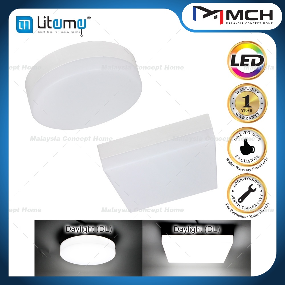 LITEME 12W/18W/24W/36W ROUND/SQUARE DAYLIGHT 6500K LED SURFACE ...
