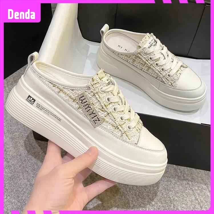 Thick Sole Baotou Half Slipper Women Shoes Casual Korean Sneaker Lazy  Canvas Sneaker No-Heel