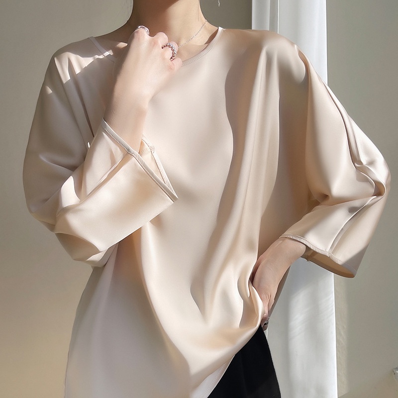 Loose-Fitting Breathable Satin Silk T-Shirt