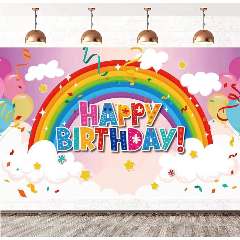 Rainbow Happy Birthday Theme Background for Children's Birthday Party ...