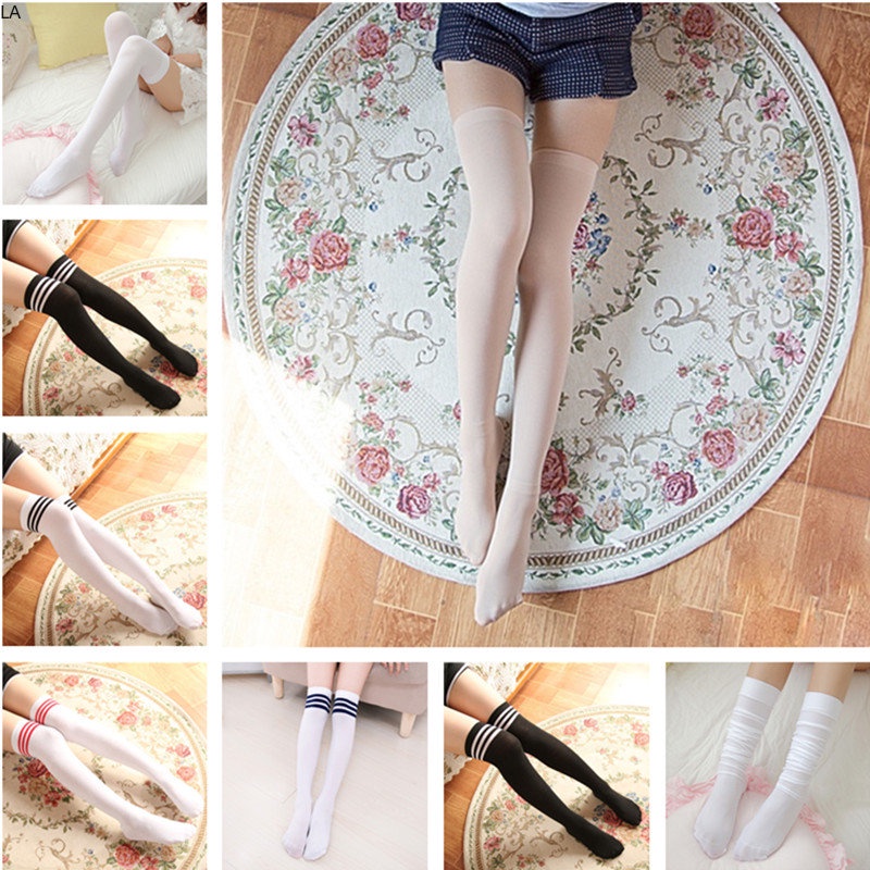 (vip3) 1 Pair Women Black White Striped Over Knee Stockings Long Socks ...