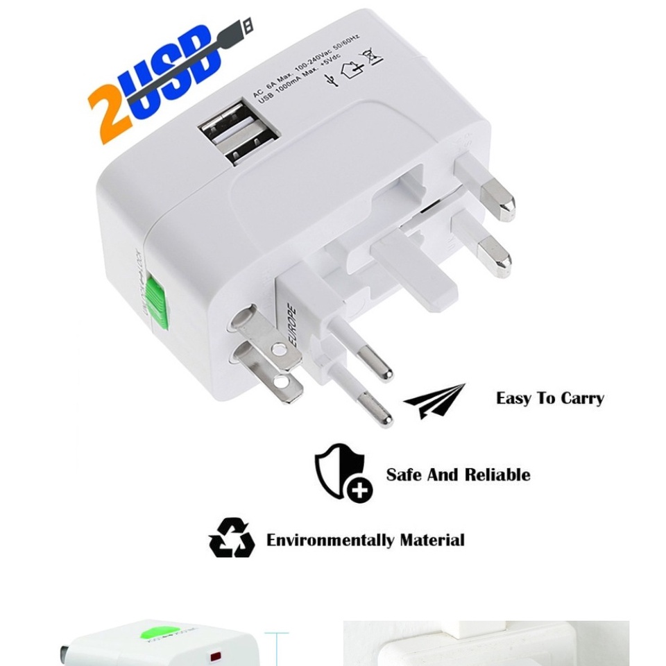 𝗔𝗟𝗟 𝗜𝗡 𝗢𝗡𝗘 International Universal Travel Adapter 2 USB Port Socket AU ...
