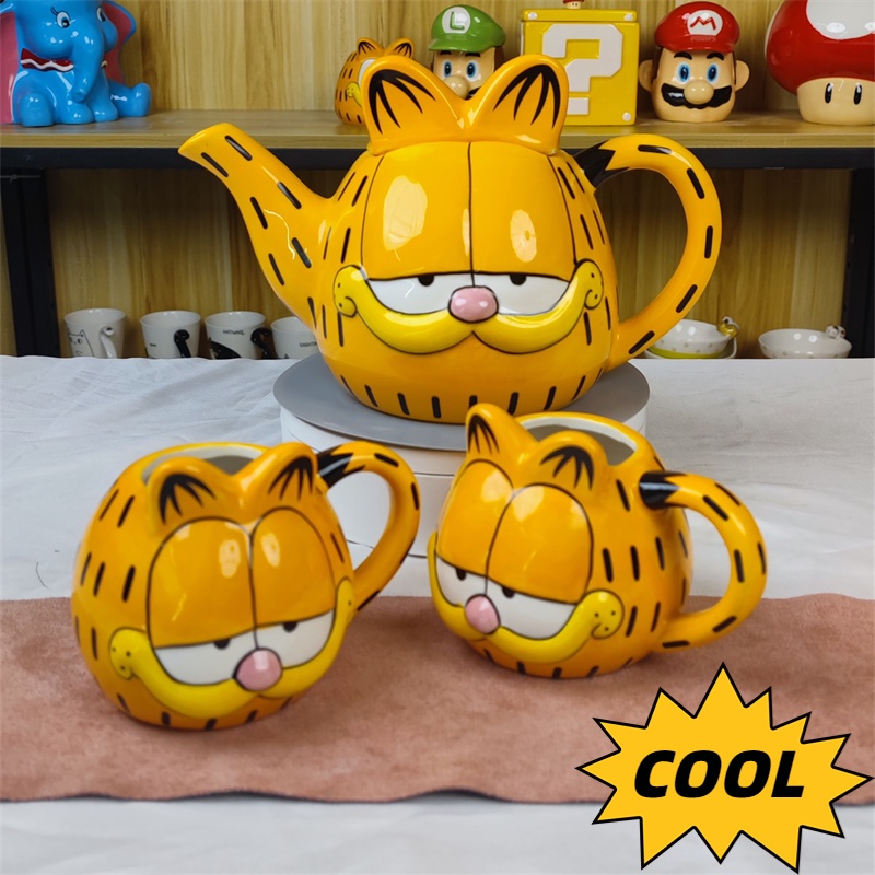 Graby2025 Garfield 3D Ceramic Teapot Teacup Set Ceramic Cup Mug Water ...