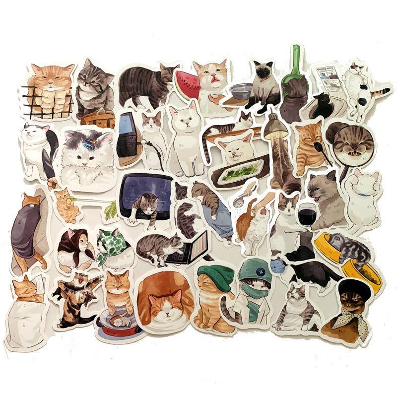 50 stickers cute cartoon cat label computer water cup mobile phone ...