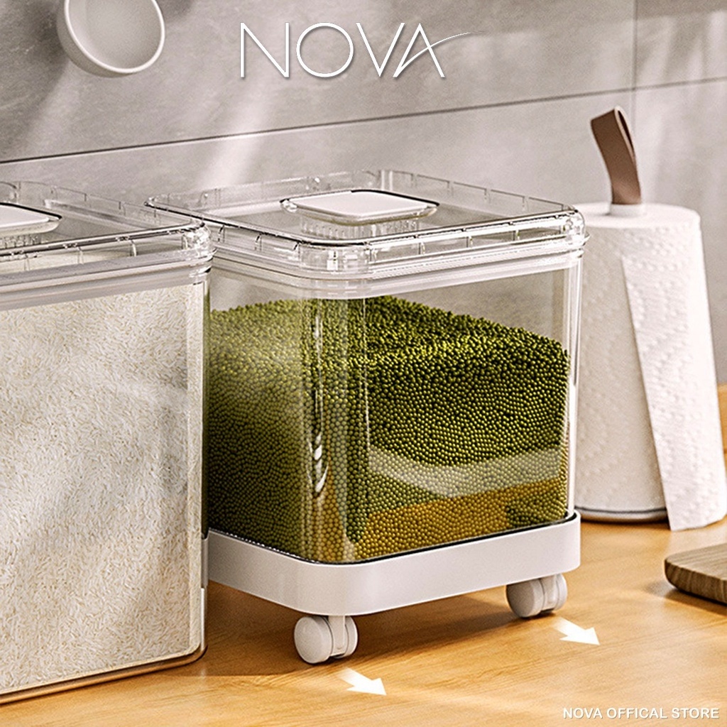 NOVA Rice Box 12kg Transparent Storage Kitchen Container With Modern ...