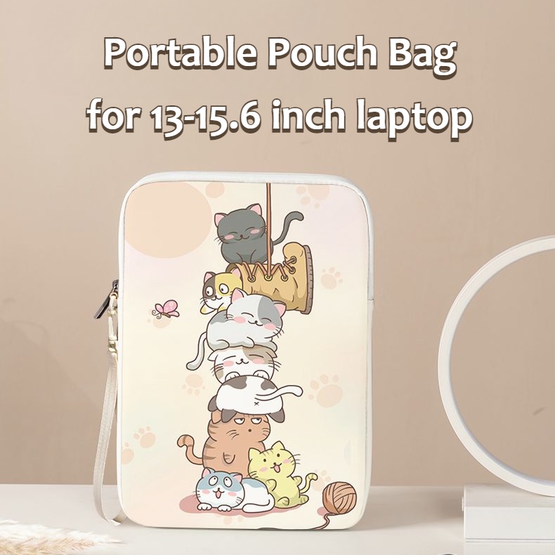 Cute Cat Pouch Bag For 14'' inch Laptop Leather Laptop Sleeve Bag for ...