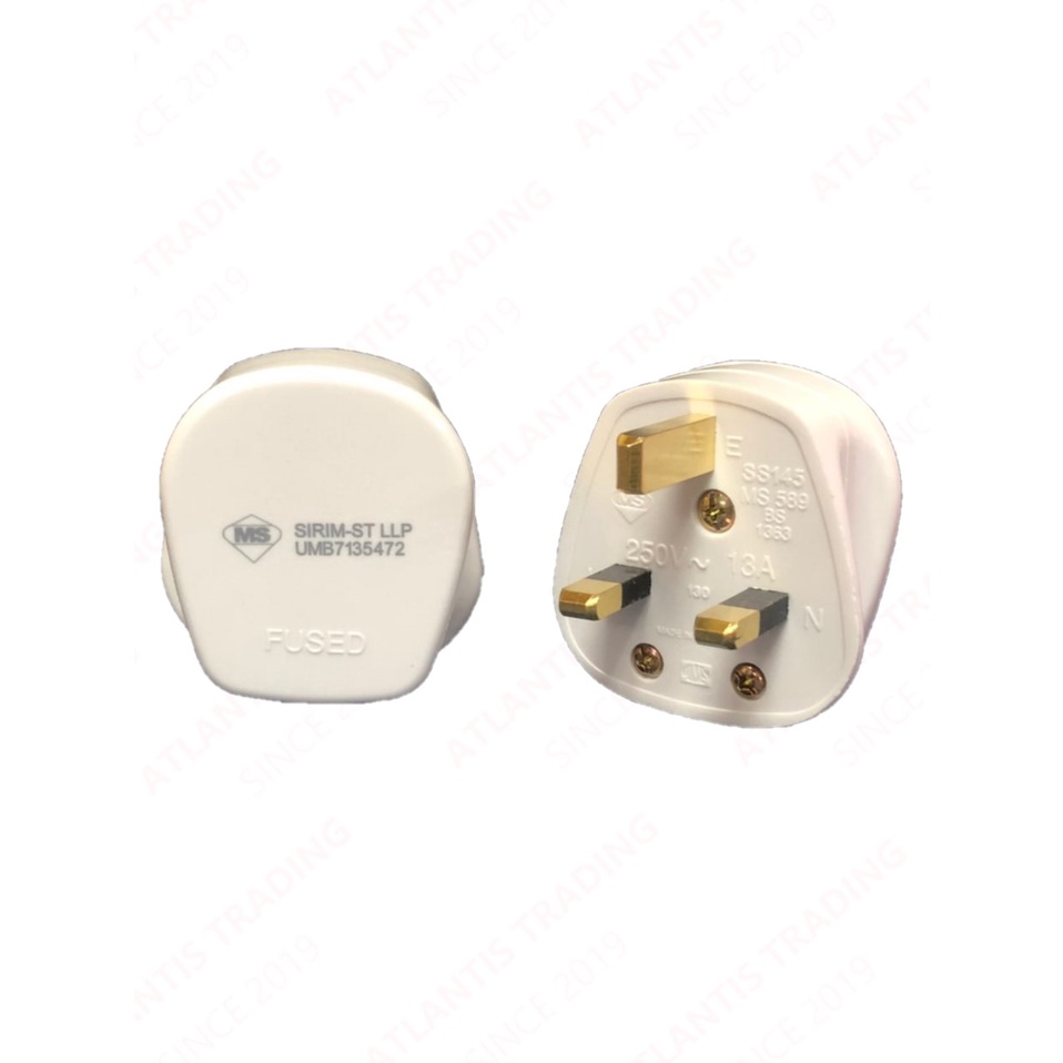 UMS 13A 250V AC only Fused Plug Top (Sleeved Pins) (White) | Shopee ...