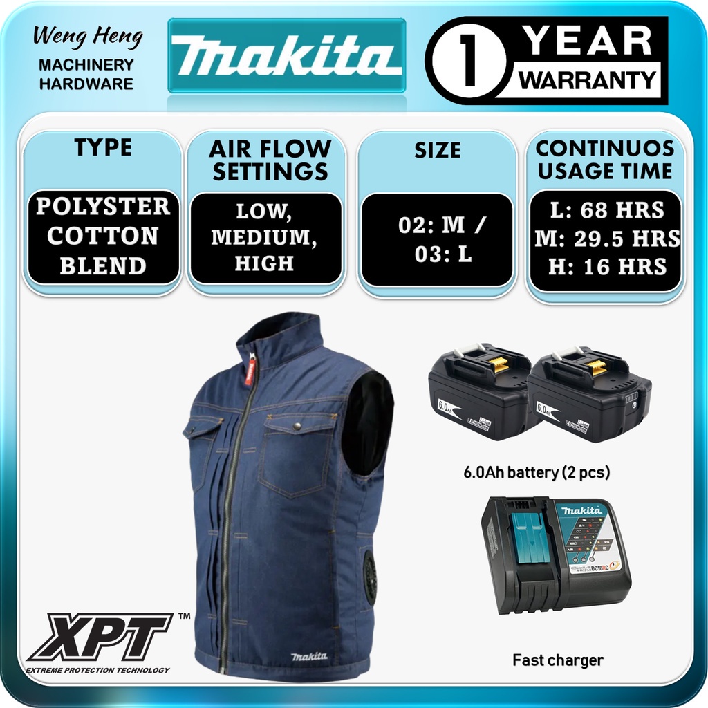 Makita 18V / 12Vmax Cordless Fan Vest with Brushless Motor Model