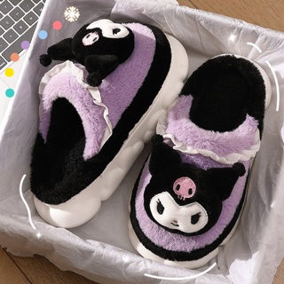 New Sanrio Kuromi Fashion Plush Slipper Women Warm Home Winter Thicked  Shoes Girl Hello Kitty Cotton Indoor Full Coverage Shoes 