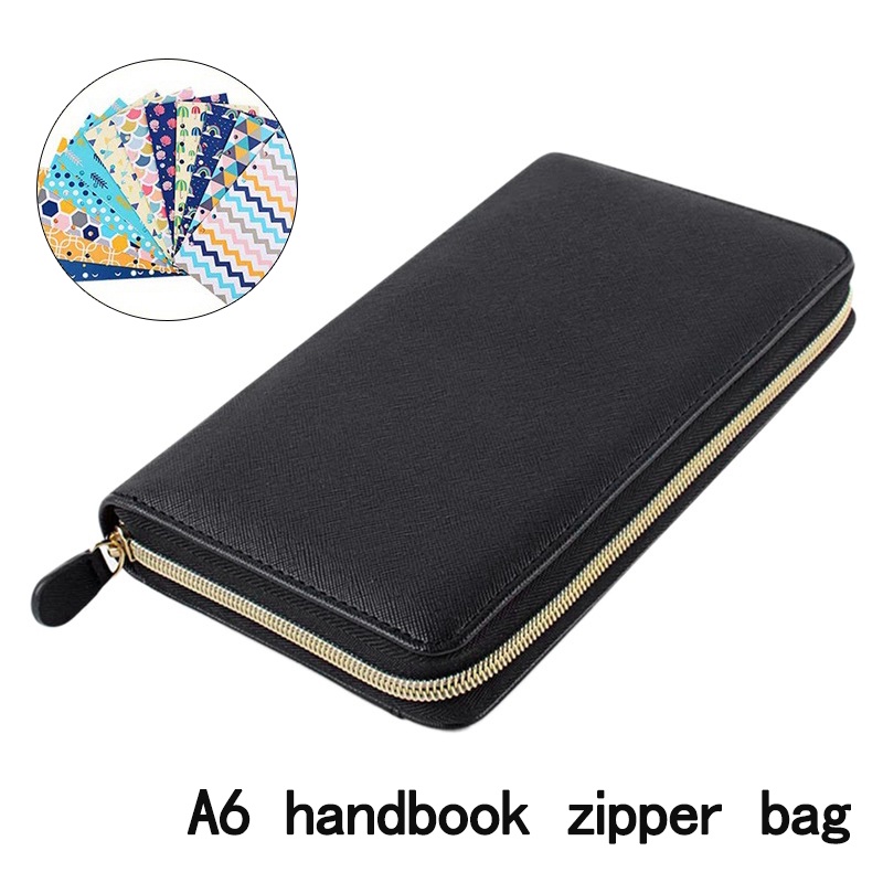 A6 Loose-Leaf Binder Handbook Zipper Bag Notebook Leather Pu 6 Holes ...