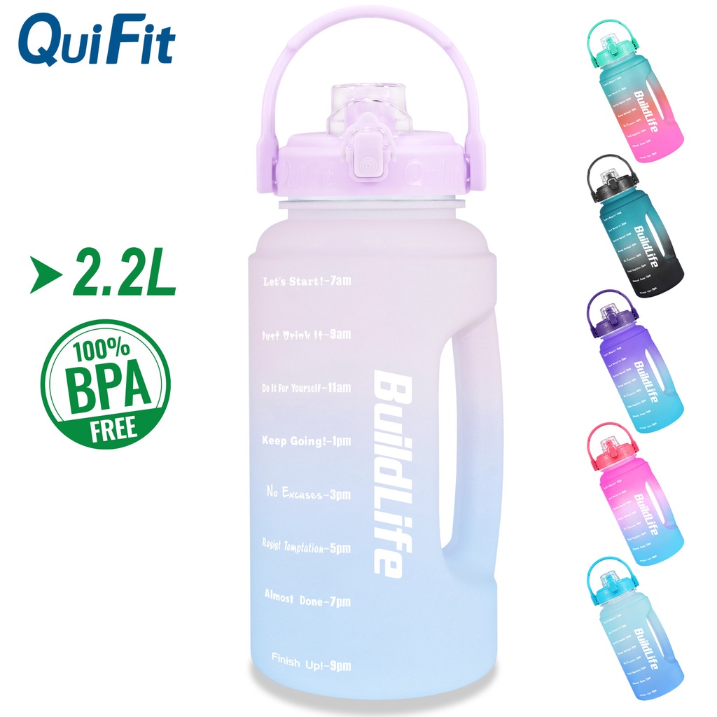 QuiFit Wide Mouth Water Bottle Motivational Tumbler Flip Lid Without