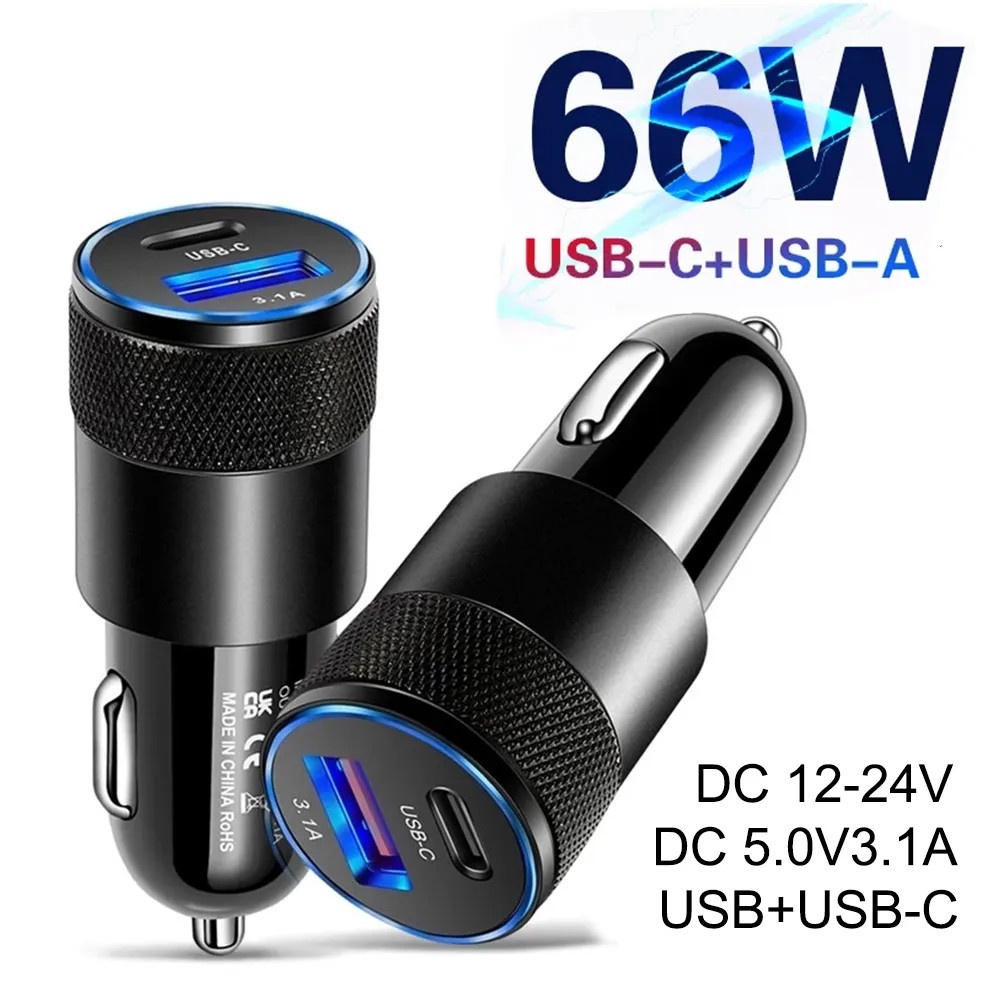 66W USB C Car Charger Quick Charge 3.0 Type C PD Fast Charging Phone Adapter  For iP 13 12 11 Pro Max
