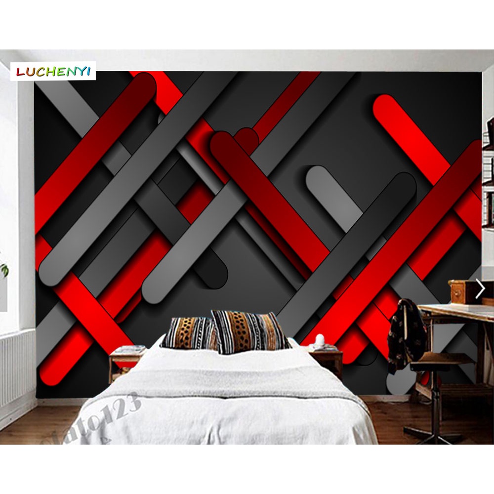 Custom Modern Abstract Geometric 3D Red Golden Wall Paper Threedimensional Metal Plates