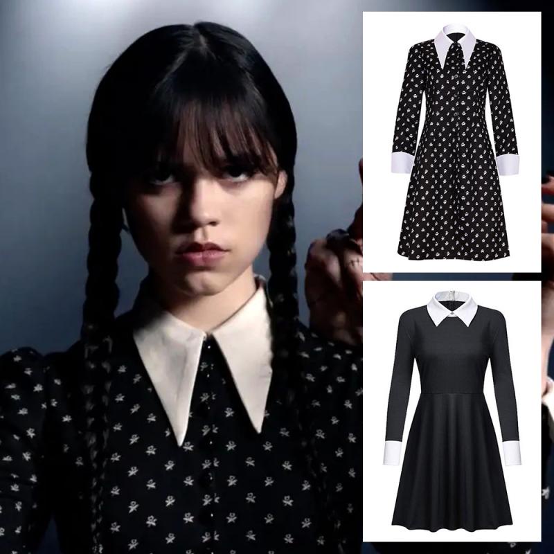 The Addams Family Cosplay Costume For Women Black Gothic Dress ...
