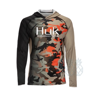 HUK Fishing Shirt Summer UPF50+ Performance T Shirt Hood Long