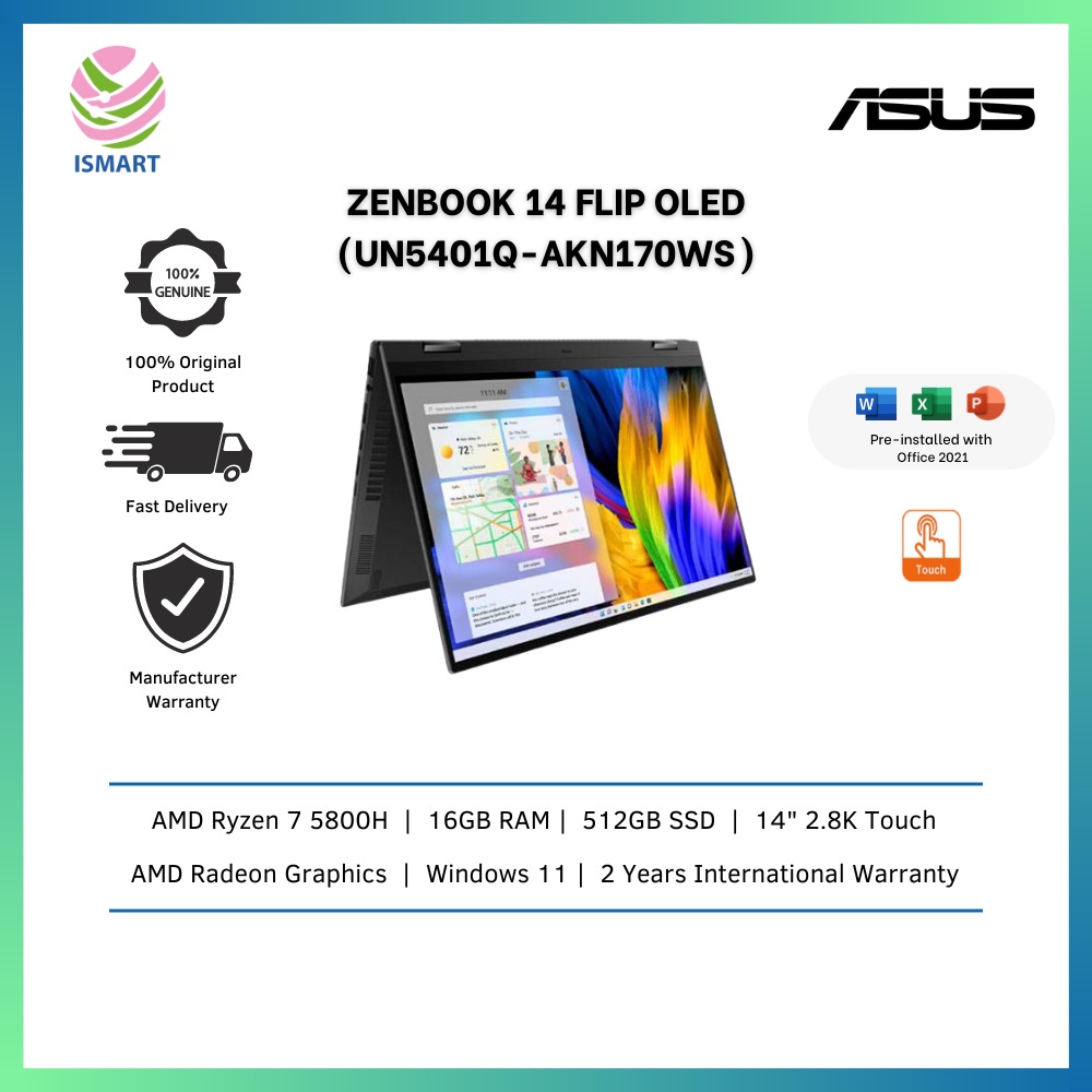Asus 2In1 Laptop ZenBook 14 Flip OLED UN5401QAKN170WS 14" 2.8K Touch