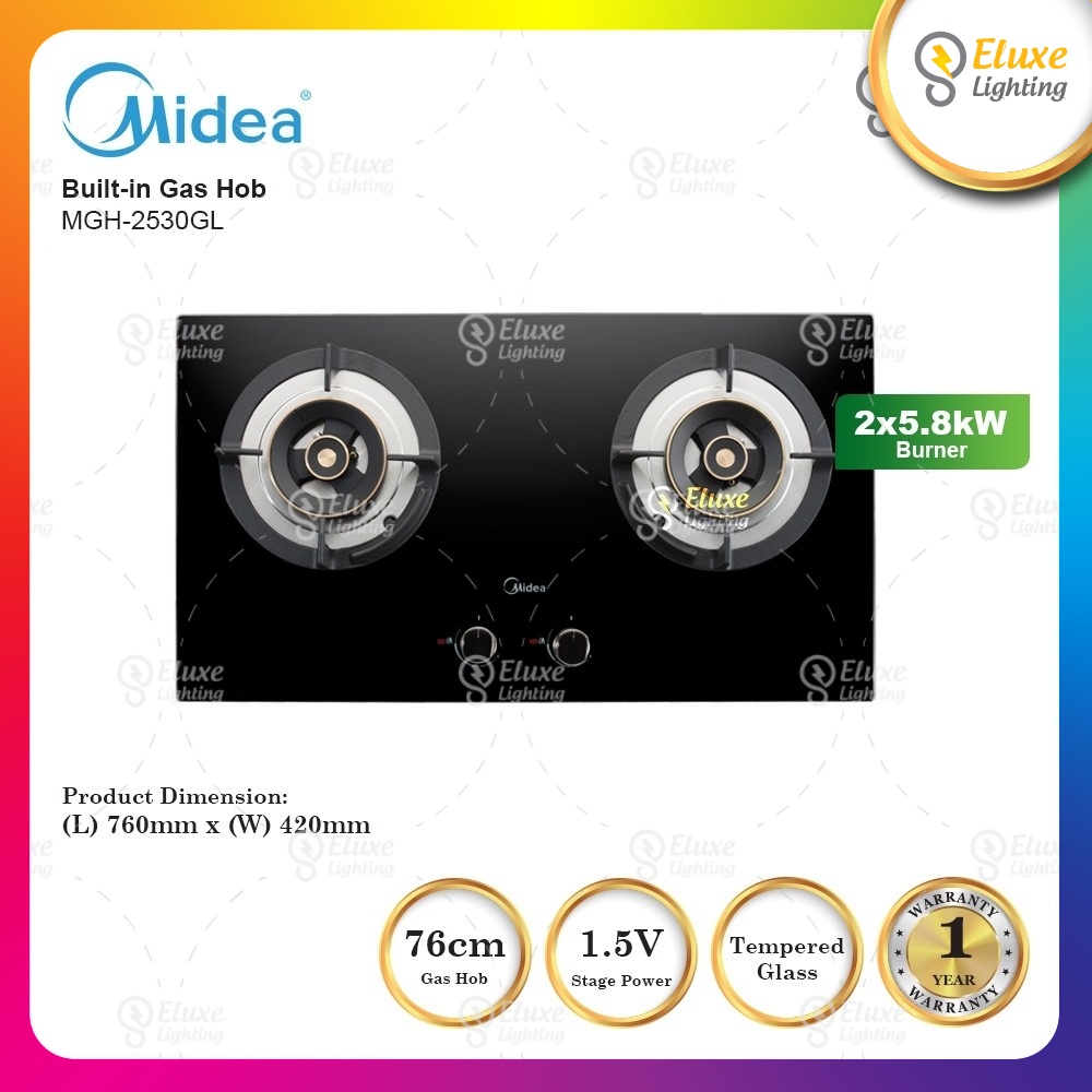 Midea Mgh Gl Kw Double Burner Built In Tempered Glass Gas Hob