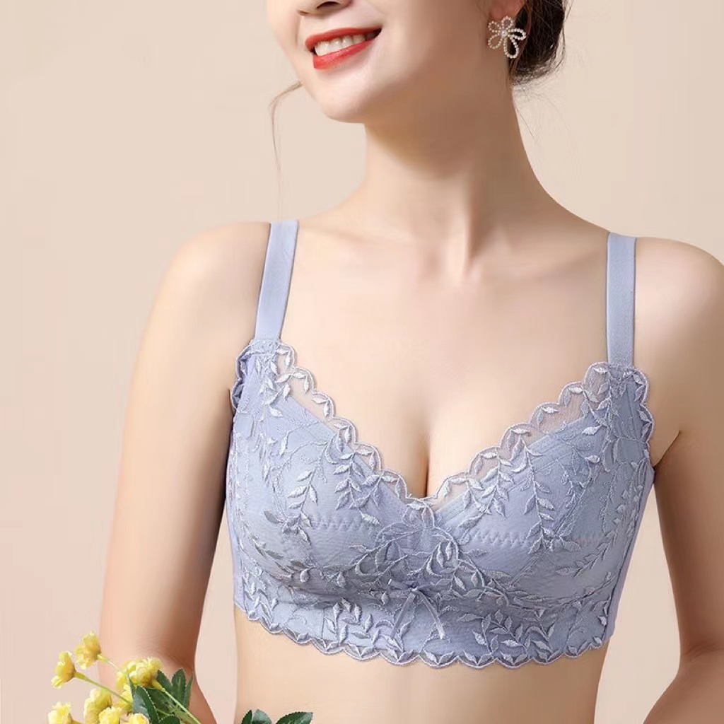 Latex full cup bra 34BC-42D women wireless collect the side breast  anti-sagging ultra-thin lace bra