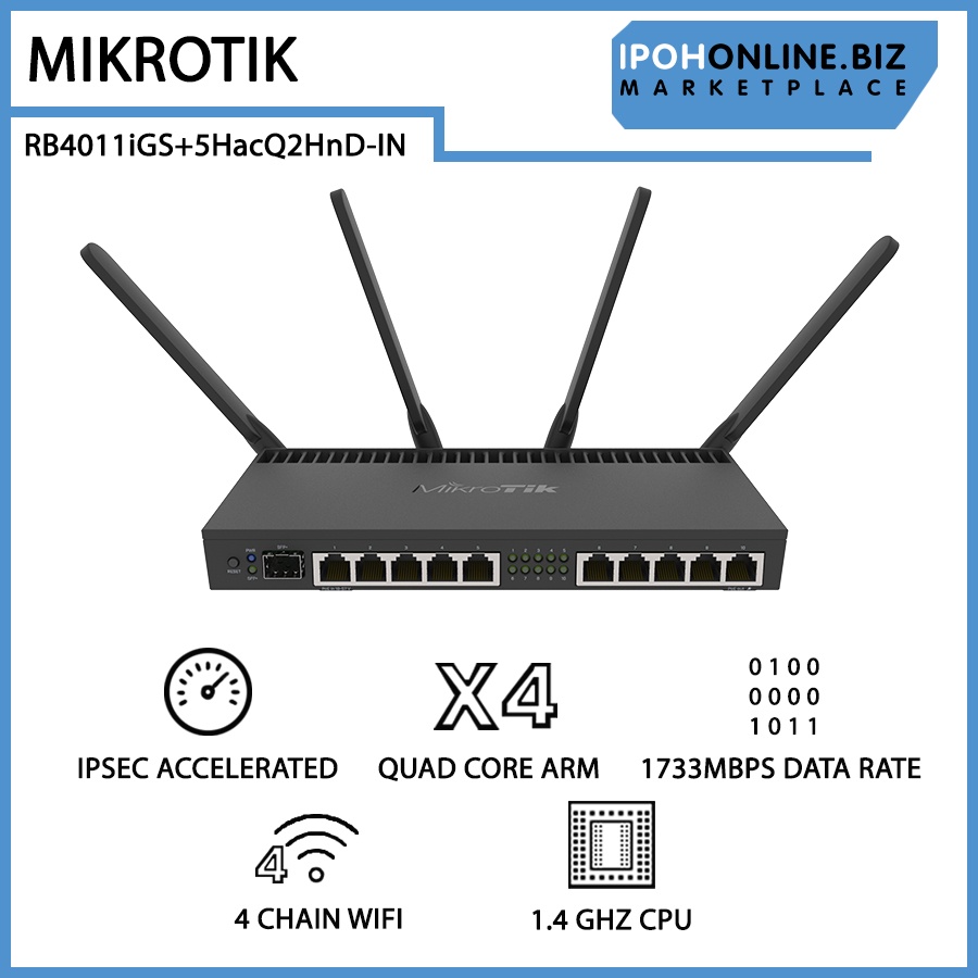 MIKROTIK RB4011iGS+5HacQ2HnD-IN 10G Gigabit WiFi AC POE SFP+ IPSec VPN ...