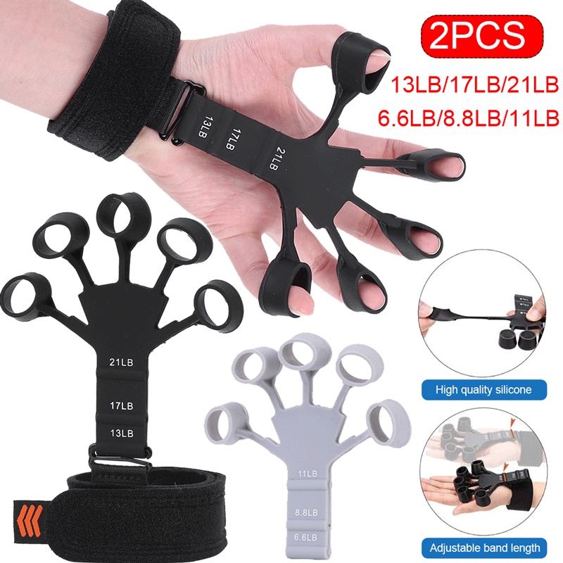 2 PCS Finger Gripper gripster Silicone Finger Exerciser Trainer with 6