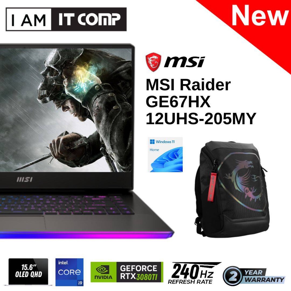 MSI Raider GE67HX 12UHS-205MY 15.6" OLED QHD 240Hz Gaming Laptop (i9 ...