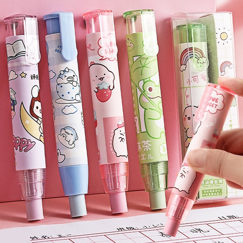 Cartoon Cute Retractable Pen Eraser Aesthetic Rubber Stick Erasers for