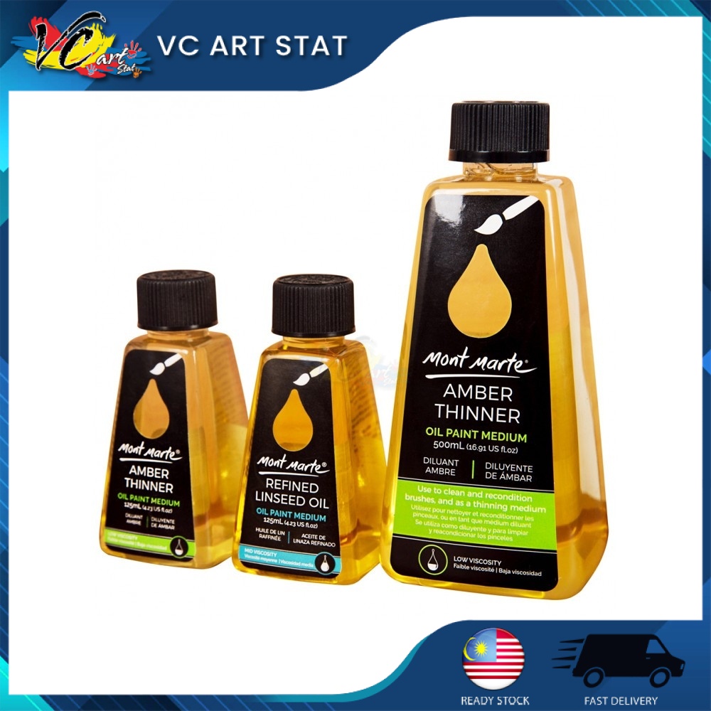 Mont Marte Painting Medium Refined Linseed Oil/Amber Thinner/Thickened