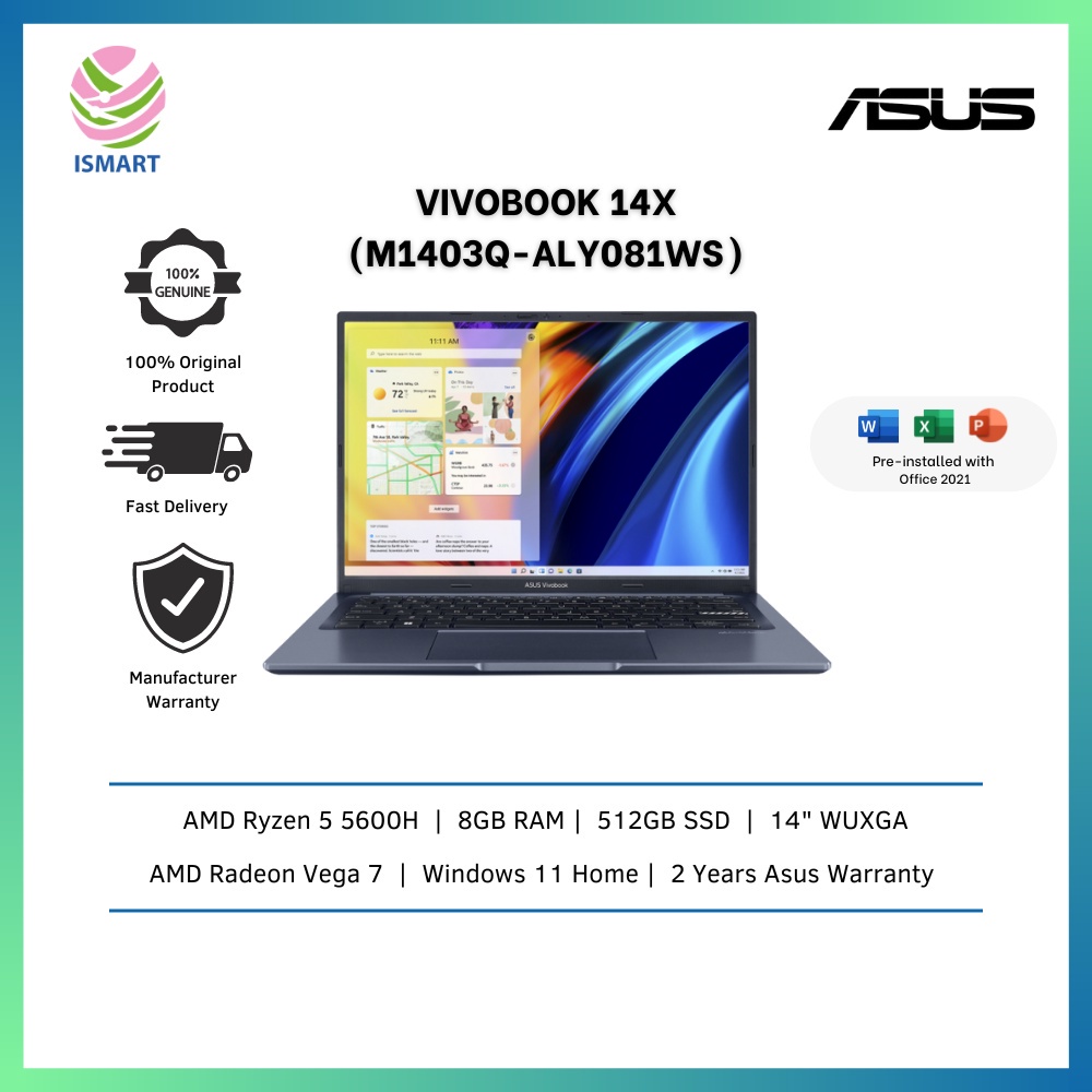 Asus Laptop Vivobook 14X M1403Q-ALY081WS 14" WUXGA Quiet Blue ( Ryzen 5 ...