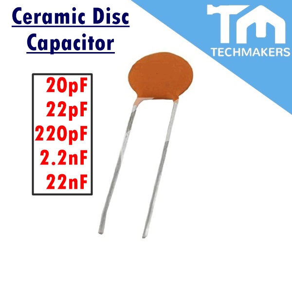 10 pcs of Ceramic Disc Capacitor 20pF, 22pF, 220pF, 2.2nF, 22nF