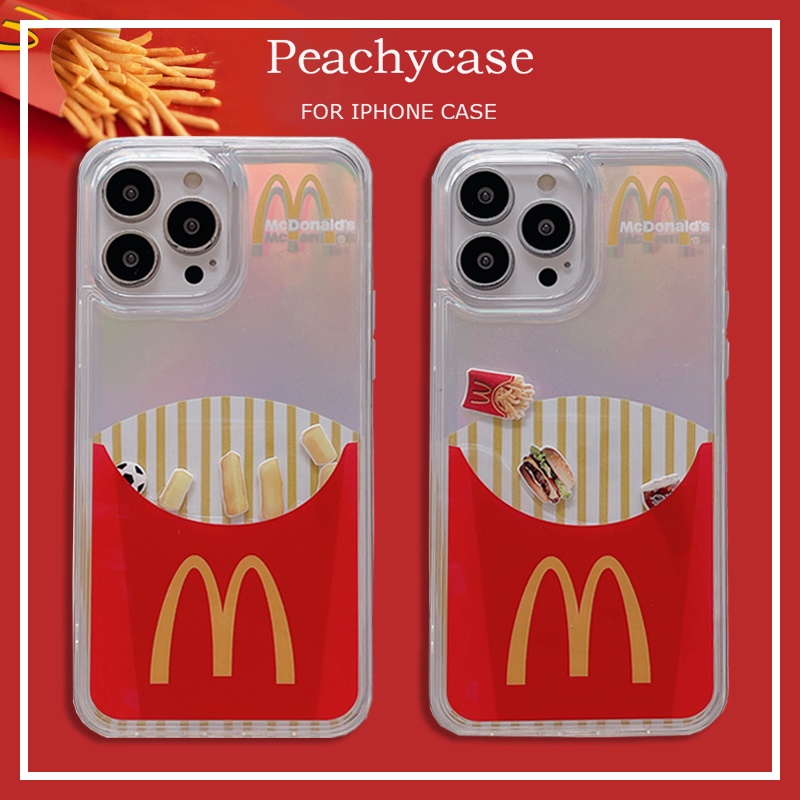 Funny Flowing Fries Hamburger Acrylic Quicksand Laser Phone Case ...