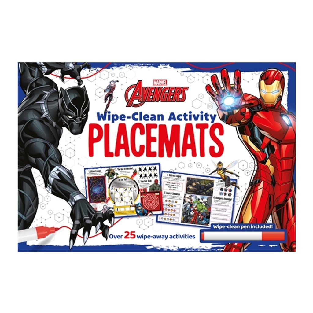 Marvel Avengers Wipe Clean Activity Book Glossy Placemats with Wipe ...