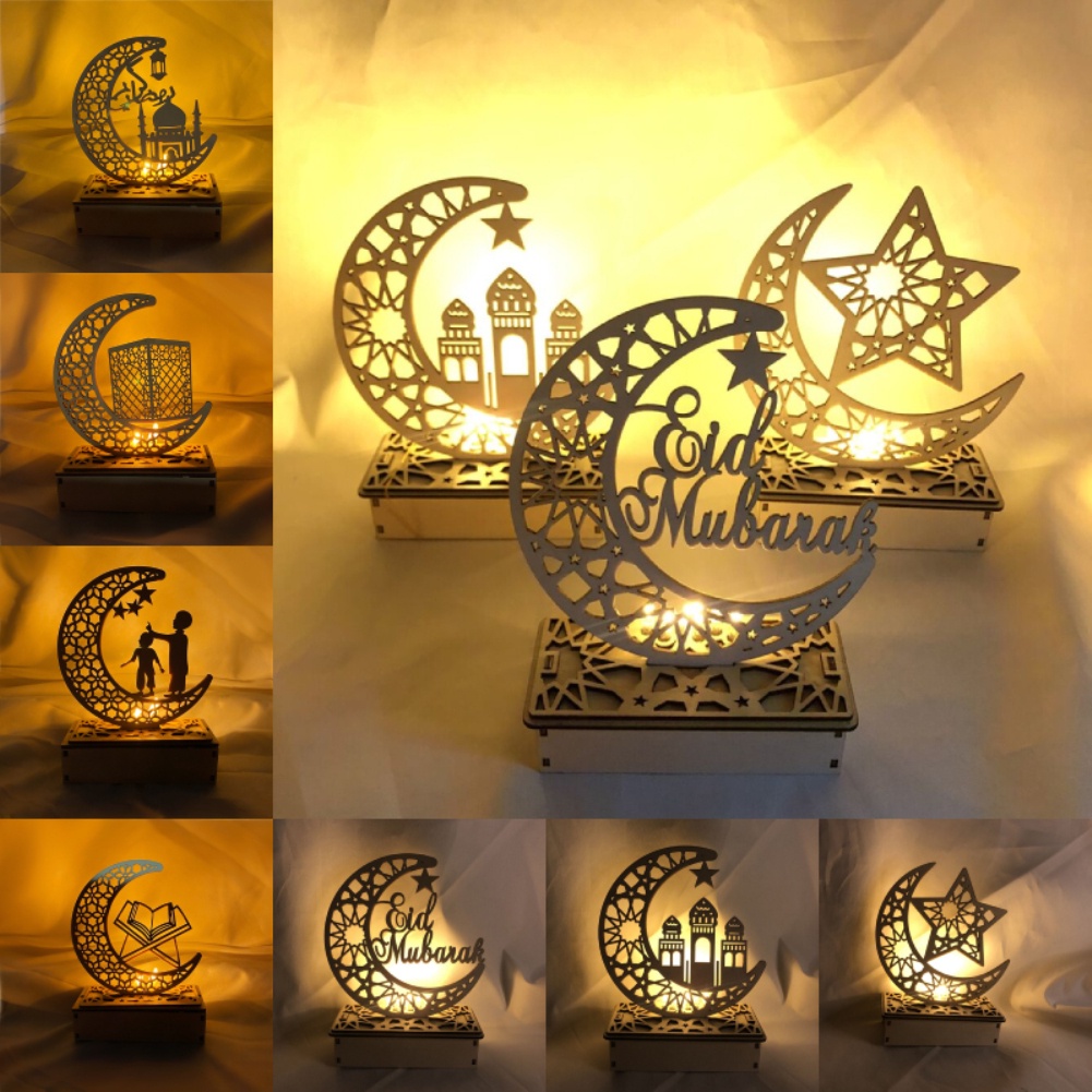 2024 Ramadan Led Decoration, Muslim Led Moon Wooden Ornament