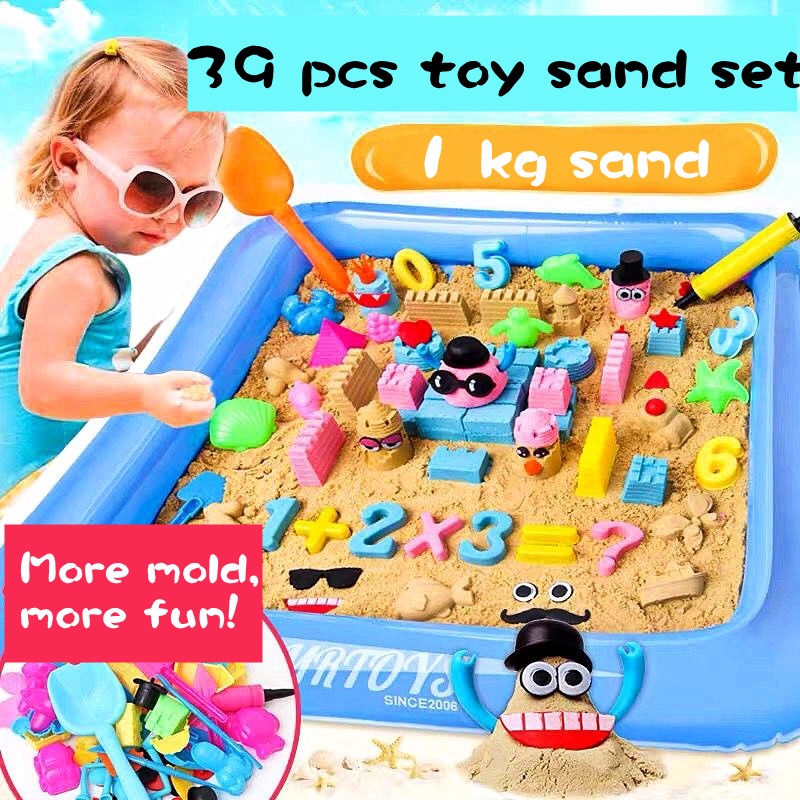 (1 kg) 39Pcs Sand Sets Dynamic Eco Sand Castle Play Set Slime Tools