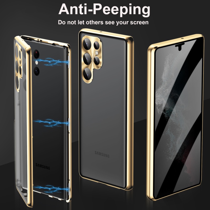 Anti Peeping Privacy Magnetic Phone Case For Samsung Galaxy S23 Ultra  Luxury Metal Bumper Double Glass Protective Cover For Samsung Galaxy S23  Plus