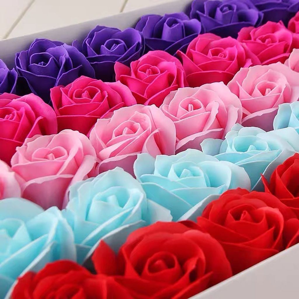 [Ready Stock][50 pcs1box ] (14colours) Soap Flower Fragrant Scent/3 Layer Rose Shape/ Gift