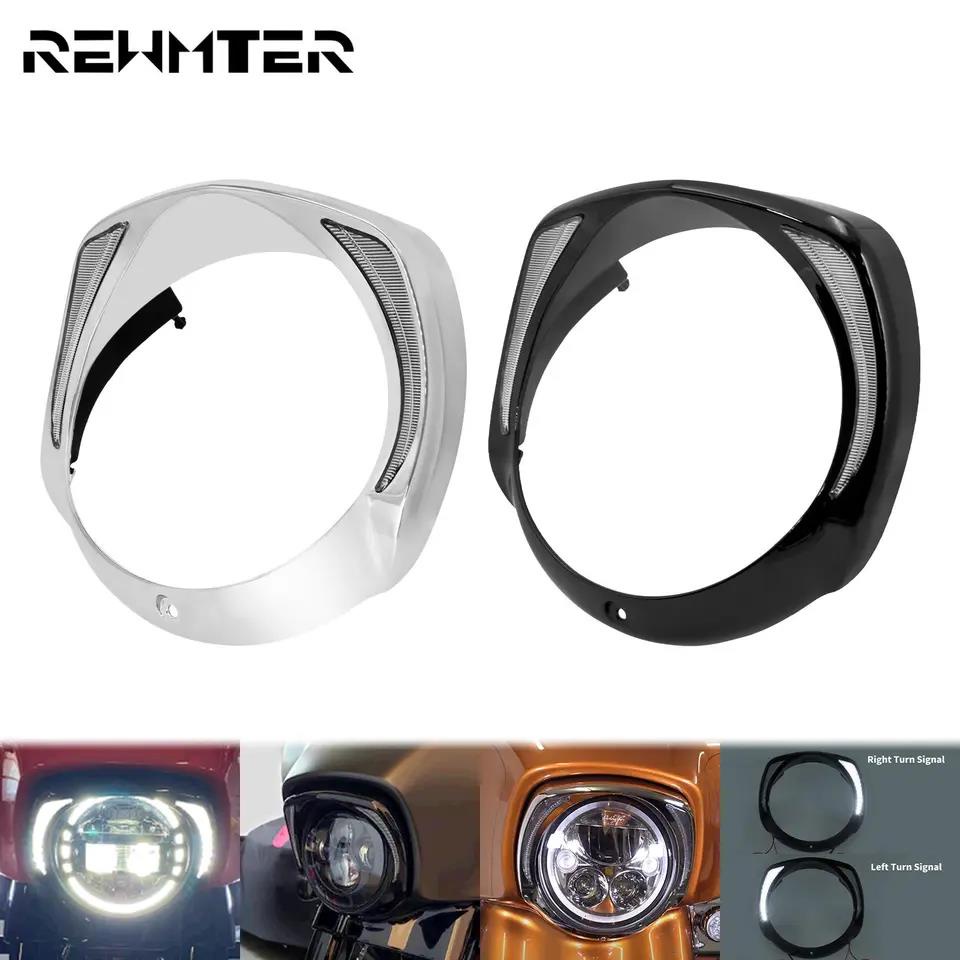 7'' Motorcycle LED Headlight Bezel Visor Trim Ring Headlamp Batwing Fairing Cover For Harley