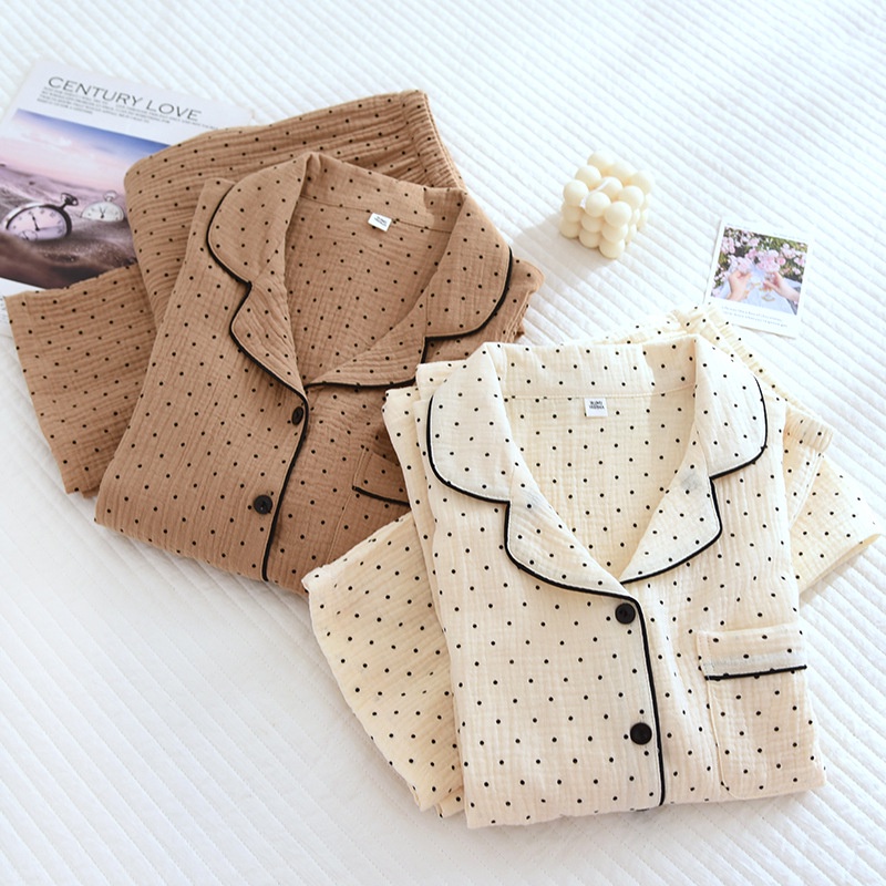 [Ready Store] Women 100% Cotton Crepe Long Sleeve Trousers Pajamas Set ...